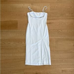 Lulu's Midi Dress Bodycon Rhinestones Upscale Flirt Size M White